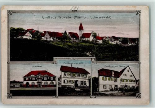 Neuweiler 1921 Schule, Gasthaus zur Krone und Adler , Eckknick AK