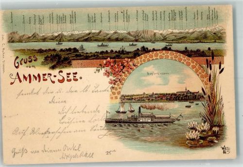 Dießen 1898 Ammersee Bayer. Alpen Bayerdiessen Salondampfer Seerosen