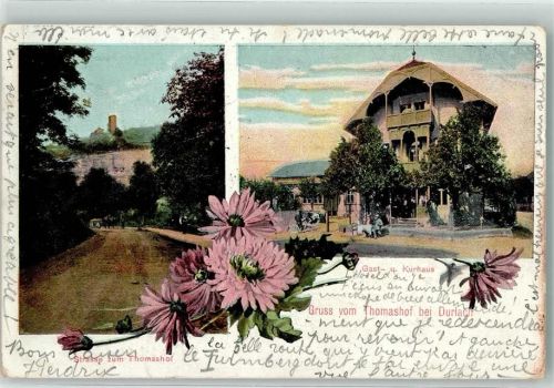 76131 W7500 Durlach 1906 Lithographie Straße zum Thomashof Gast- u. Kurhaus