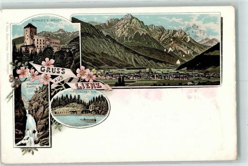 Lienz Schloss Bruck Galitzen-Klamm Tristacher See Lithographie