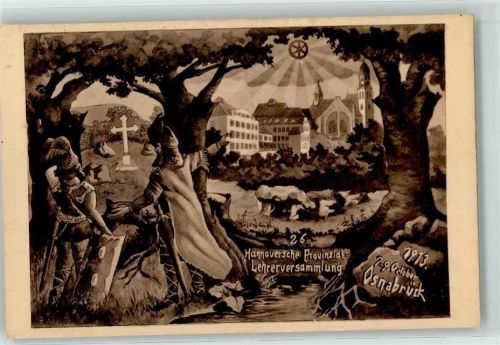 Osnabrück 26. Hannoversche Provinzial Lehrerversammlung 7.-9. Oktober 1913 Kreuz Rad Kirche Wald Schild Schwert Rüstung