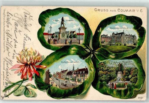 Colmar 1904 Rapp Denkmal Bezirkspräsidium Rufacherstraße Bruat Denkmal Kleeblatt Lithographie