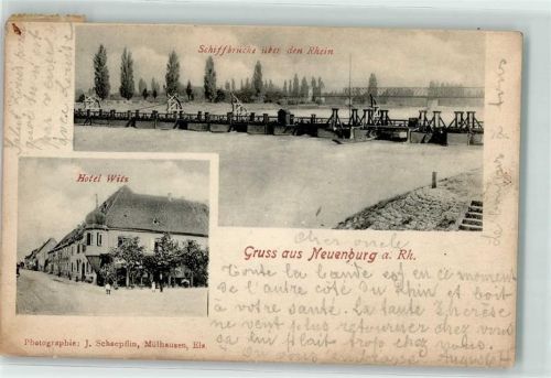 Neuenburg 1902 Schiffbrücke über den Rhein Hotel Witz