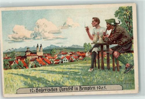 Kempten 12. Bayerisches Turnfest Tracht sign. Ernst Platz Künstlerkarte Privatganzsache