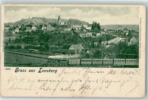 Leonberg 1904 Kirche Eisenbahn Lok Dampf Gruss