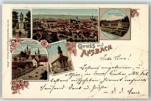 Ansbach 1897 Platen-Denkmal Reitbahn St. Johannis-Kirche Kgl. Orangerie-Gebäude Ludwigs-Kirche