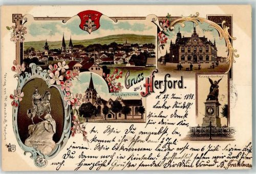 Herford 1898 Postamt Kriegerdenkmal Münster Kirche Wittekind-Denkmal