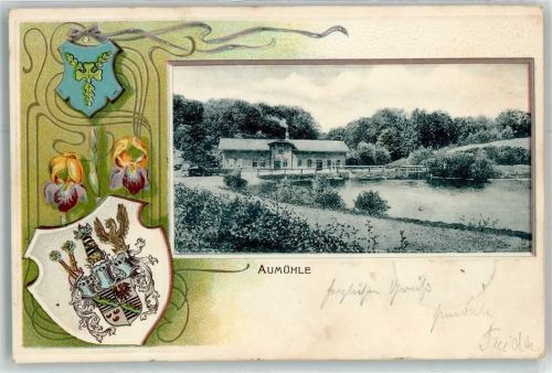 Aumühle 1903 Wappen Iris Jugendstil Passepartout Nr 1945 Lithographie