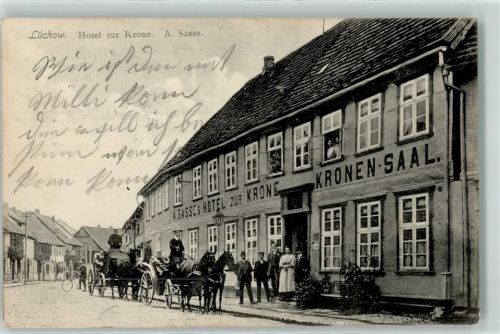 Lüchow 1911 A. Sasse Hotel Zur Krone Kronensaal Pferdekutschen
