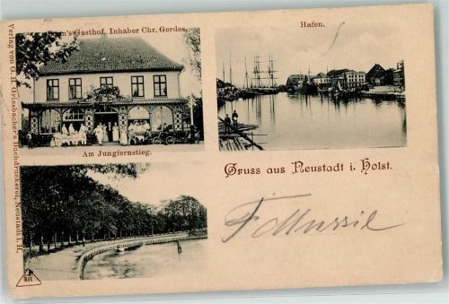 Neustadt 1899 Gasthaus Chr. Gerdes am Jungfernstieg Hafen