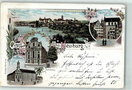 Neuburg 1898 Amalien Straße Kgl. Studienanstalt Stadtbibliothek Gruss Blumen