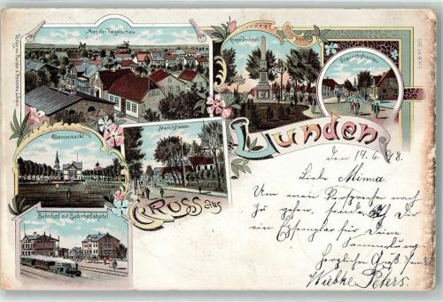 Lunden 1898 Gänsemarkt Bahnhof Bahnhof-Hotel Marktstrasse Kriegerdenkmal