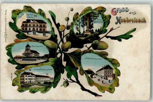 Neuf-Brisach Gruss aus Lithographie Eichenblatt Militär Kaserne AK