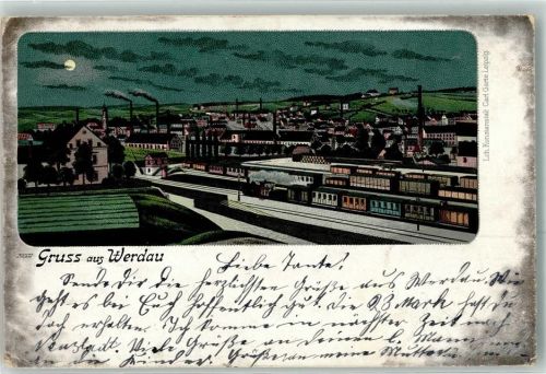 Werdau 1901 Bahnhof Eisenbahn Fabrik Mond