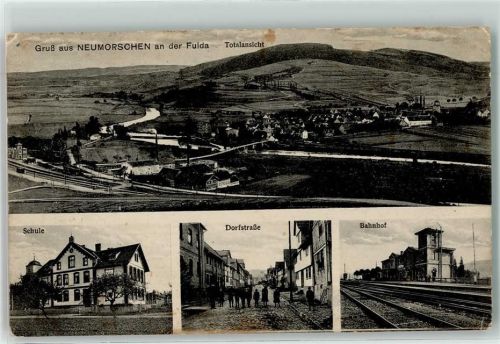 Neumorschen Schule Dorfstraße Bahnhof Gruss Bahnpost Kassel Zug Nr.613
