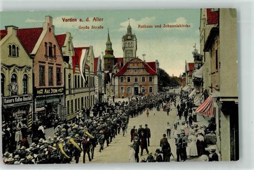 Verden 1911 Große Straße Rathaus Johanniskirche Festzug Geschäft Kaisers Kaffee Geschäft Max Stern