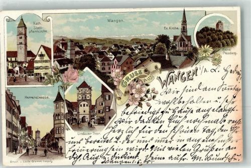Wangen 1900 Kath. Stadtpfarrkirche Ev. Kirche Herrenstraße Lindauer Tor Ruine Prassberg