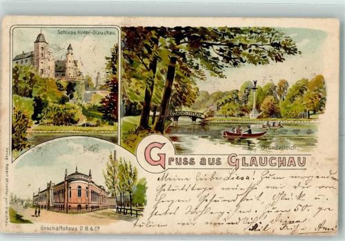 Glauchau 1899 Schloss Hinter-Glauchau Geschäftshaus O. B. & Co Gründelteich Ruderboote