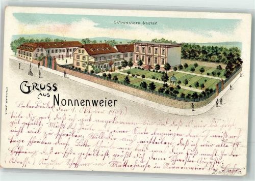 77963 W7635 Nonnenweier , Oberrhein 1902 Lithographie Schwestern anstalt
