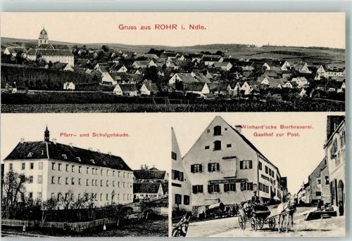 Rohr Pfarr- und Schulgebäude Winhard'sche Bierbrauerei Gasthaus Zur Post Pferdekutsche