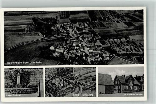 Geckenheim Fliegeraufnahme Kriegerdenkmal Schloss Frankenberg Gasthaus zur guten Quelle