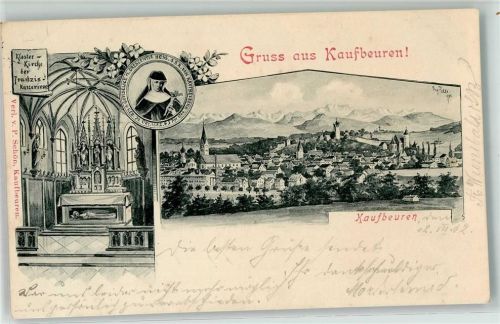 Kaufbeuren 1902 Kloster KIrche der Franziskanerinnen Inneres Gruss sign. E. Felle