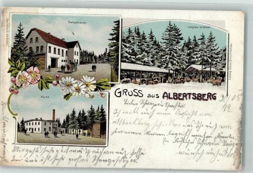 Albertsberg Stallgebäude Liegekur im Winter Küche Lithographie