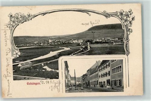 Geisingen 1907 Bahnpost Konstanz Offenburg Zug 14 17.3.07