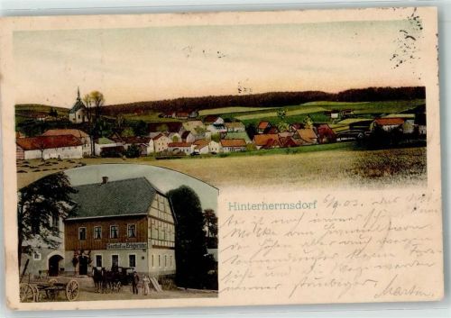 Hinterhermsdorf 1903 Gasthaus zum Erbgericht Kutsche Kirche