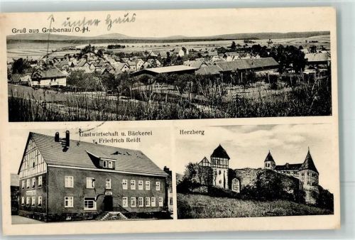 Grebenau Schloß Herzberg Gasthaus-Bäckerei Reidt Bahnpoststempel