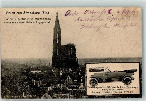 Strasbourg Mathis Automobilwerke Stadtüberflug mit einem Mathis Flugapparat