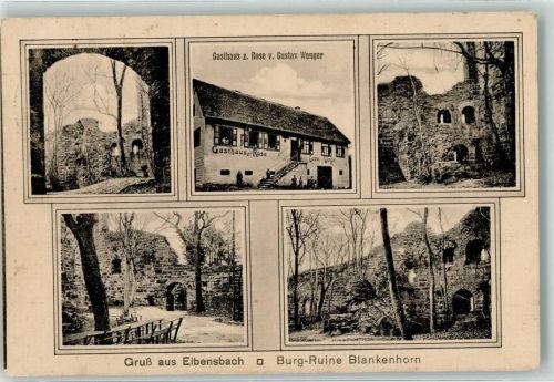 Eibensbach 1916 Burgruine Blankenhorn Gasthaus Wenger Bahnpoststempel