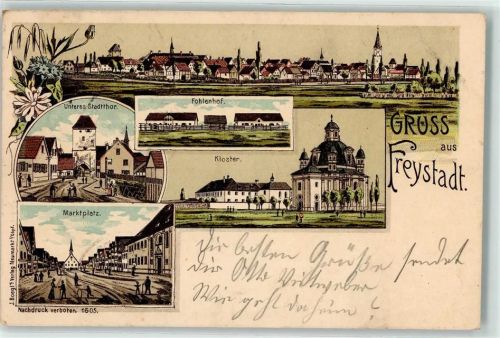 Freystadt 1908 Unteres Stadttor Fohlenhof Kloster Marktplatz