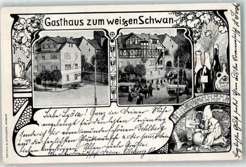 Gehlberg 1903 Gasthaus zum weissen Schwan Weinkeller Zwerg Ort lt. Stempel