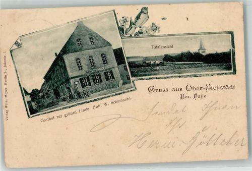 Obereichstätt 1903 Gasthaus zur grünen Linde Kirche Vogel Gruss Kinder Fahrrad