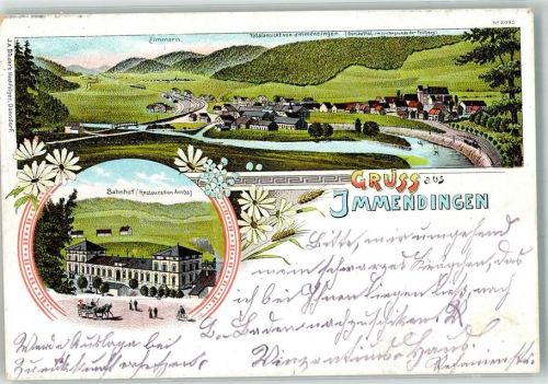 Immendingen 1899 Zimmern Bahnhof Bahnhof-Gasthaus Ambs Donautal Bahnpost Singen-Offenburg