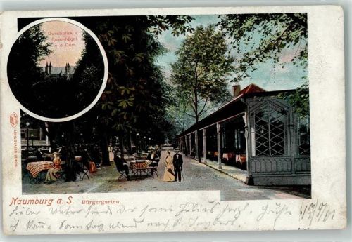 Naumburg 1901 Gasthaus Bürgergarten Durchblick v. Rosenhügel z. Dom