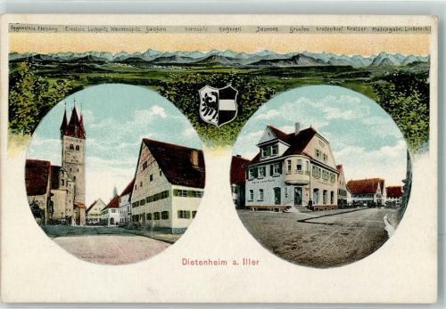 Dietenheim Alpenkette Gasthaus St. Martin-Kirchturm Wappen Atelier Felle