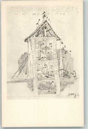 Wien Architekt Leopold Wolf Aus dem Schmierbuch der Architekten-Vereinigung Wiener Bauhütte Sturm und Regen wie noch nie Nr 4 sign Woy