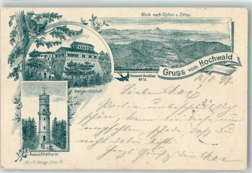 Waltersdorf 1897 Gasthaus Bergwirtschaft Aussichtsturm Blick nach Oybin u. Zittau Hochwald