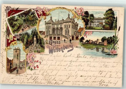 Wittenburg 1905 Alter Turm Kriegerdenkmal Amtsgebäude Rathaus Lithographie