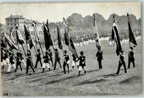 Pirna 1912 Gauturnfest des Mittel Elbegaues Fahnen