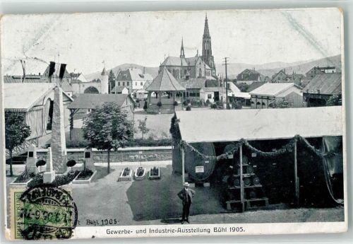 Bühl 1905 Gewerbe- u. Industrie-Ausstellung 1905 Ausstelungsgelände Kirche St. Peter und Paul