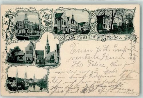 Itzehoe 1899 Bahnhofs-Hotel Breitestraße Sparkasse Stumpfe Ecke Kirchenstraße Störstrom