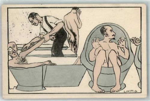 1913 Im Herrenbad Wanne sign L. Wittig