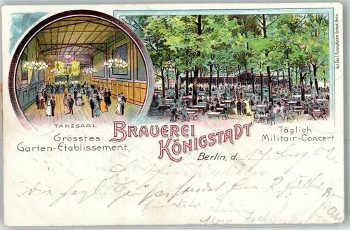 Prenzlauer Berg 1902 Brauerei Königstadt Grösstes Garten Etablissement Täglich Militair Concert Gasthaus Tanzsaal Kronleuchter