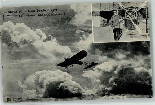 1909 Bleriot mit seinem Drachenflieger AK