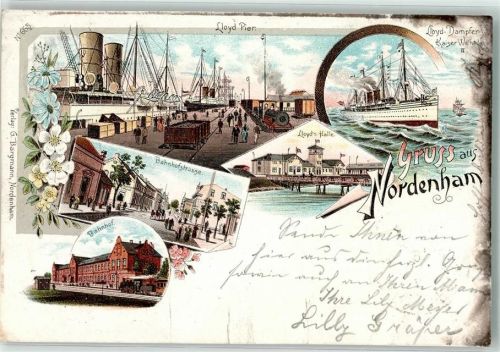 Nordenham 1897 Bahnhof Bahnhofsstraße Lloyd Pier Lloyd Dampger Kaiser Wilhelm II.