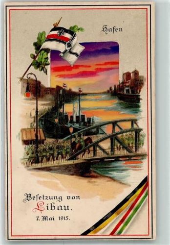 Libau 1915 Besetzung Hafen Kompanie Uniform Fahne Halt gegens Licht