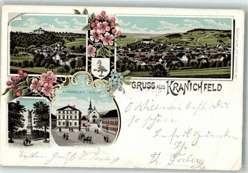 Kranichfeld 1897 Kriegerdenkmal Ratskeller Kirche Stadtwappen